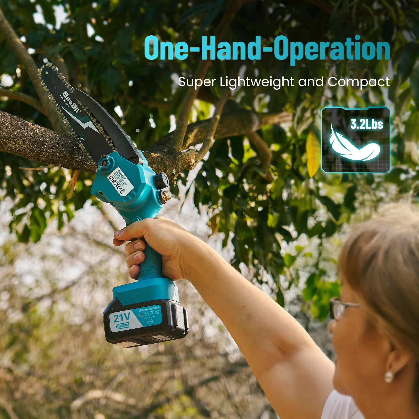 SeeSii 8 Inch Cordless Mini Electric Chainsaw Chainsaw Wood Cutter Pruning Garden Power Tools For Makita 18V Battery 5