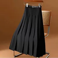 Gray Solid Folds Office Lady Casual High Waist A-line Loose Women's Skirt Mid-Calf Long Skirts For Women Clothing Fashion 2024 - Image 2