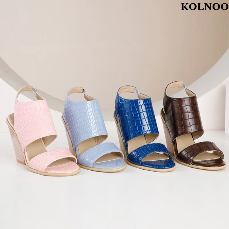 

Kolnoo Handmade New Vintage Style Womens Chunky Heels Sandals Peep-toe Slingback Summer Party Shoes Evening Fashion Dress Shoes