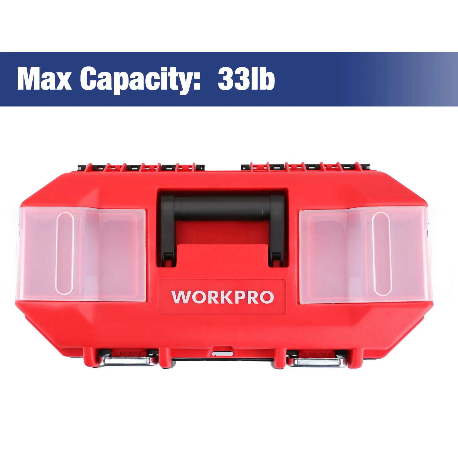 WORKPRO 16" Plastic Tool Box with Tray Waterproof Double Layer Tool Box Storage Multifunction Organizers Case with Handle 5
