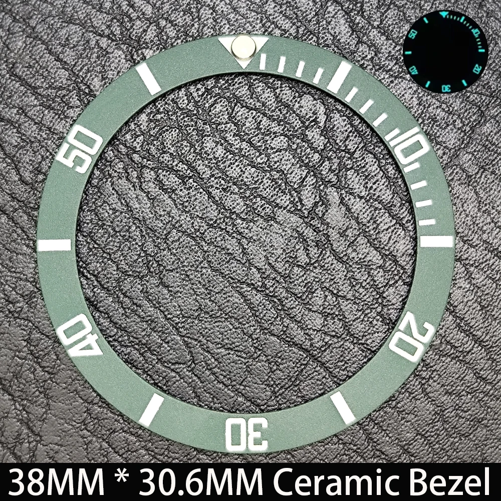 Elegant Blue Luminous Bezel GMT and Diving Watch Insert, Sloping 38mm x 30.6mm Ceramic/Aluminum
