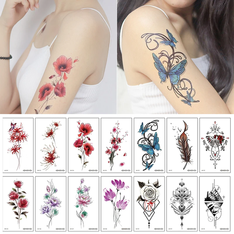 Tatuaje temporal pequeño impermeable para hombres y mujeres, pegatina colorida de acuarela, flores, hojas, Planeta, arte corporal, muñeca, cuello,