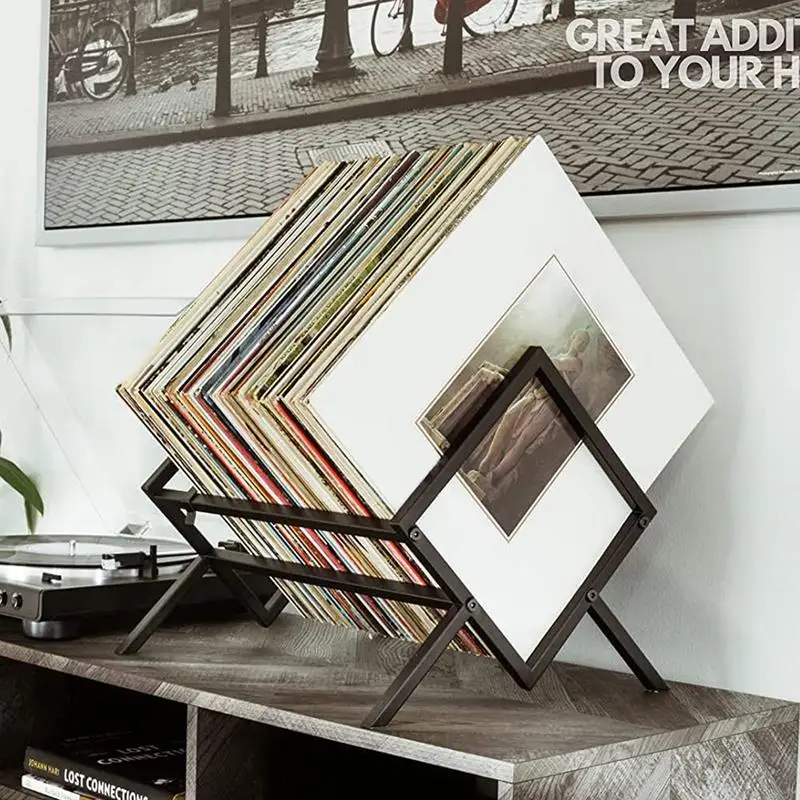 

Vinyl Record Storage Desktop Creative Bookshelf Record Display Rack Magazi Place Holder Matte Black Vinyl Record Organizer