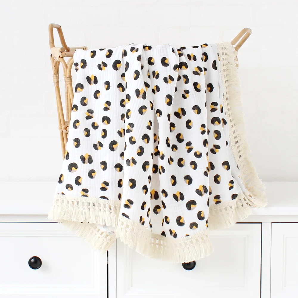 Baby Blankets Newborn Cotton Muslin Swaddle Blanket Baby Blankets Tassel Fringe Swaddle Blanket Diaper Baby Gauze Bath Towel 6