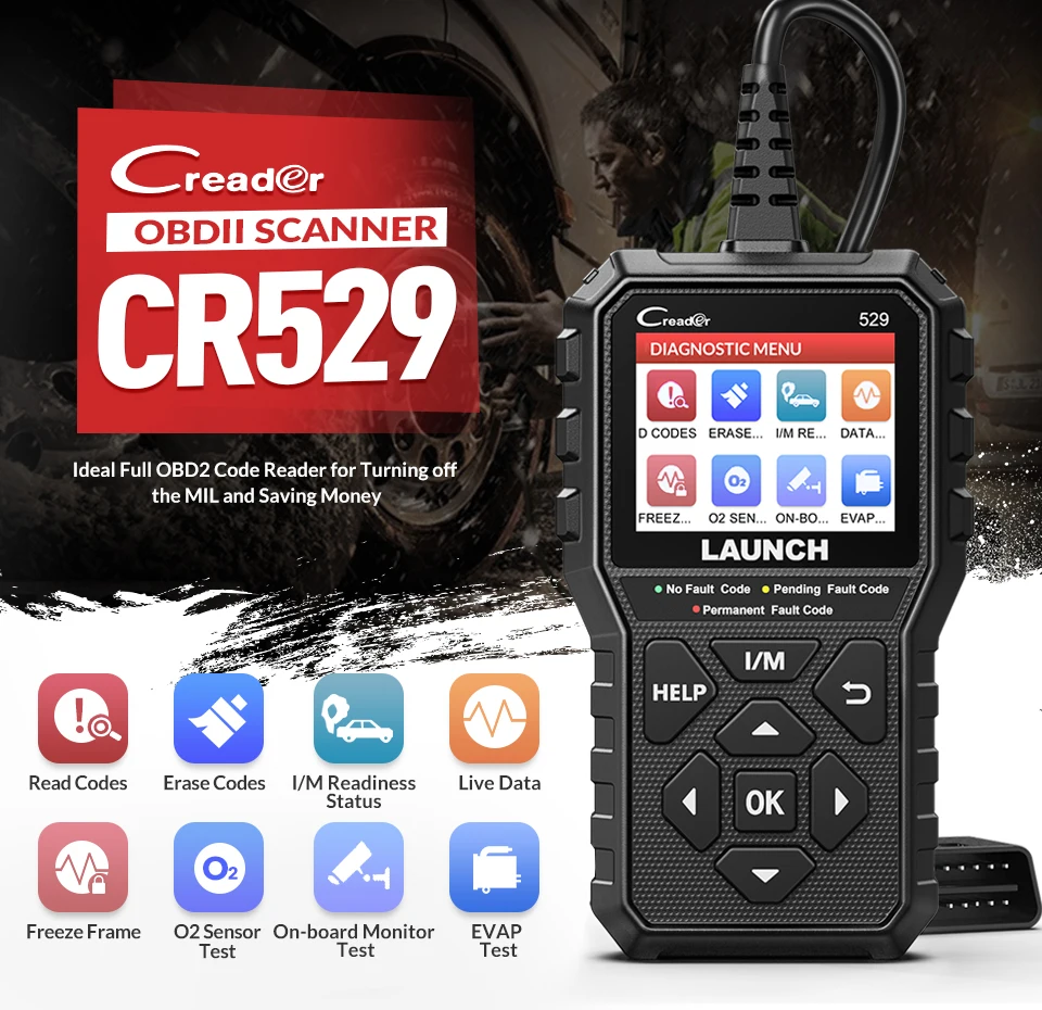 Nuovo Scanner OBD2 LAUNCH CR529, Strumento Diagnostico Automobilistico, Lettore di Codici OBDII, Strumento di Scansione Auto per Controllo Motore - immagine 2
