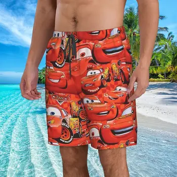 Disney Lightning Mcqueen McQueen Face Men's Swim Trunks Quick Dry Cartoon Swimming Board Shorts Mesh Lining Beach Swimwear