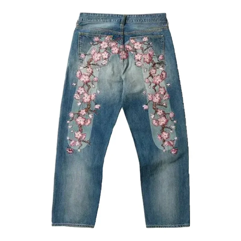 American Gothic Retro Cherry Blossom Print Loose Jeans Female Y2K Harajuku Hip-Hop Casual Joker Wide Trousers For Street Wear 4