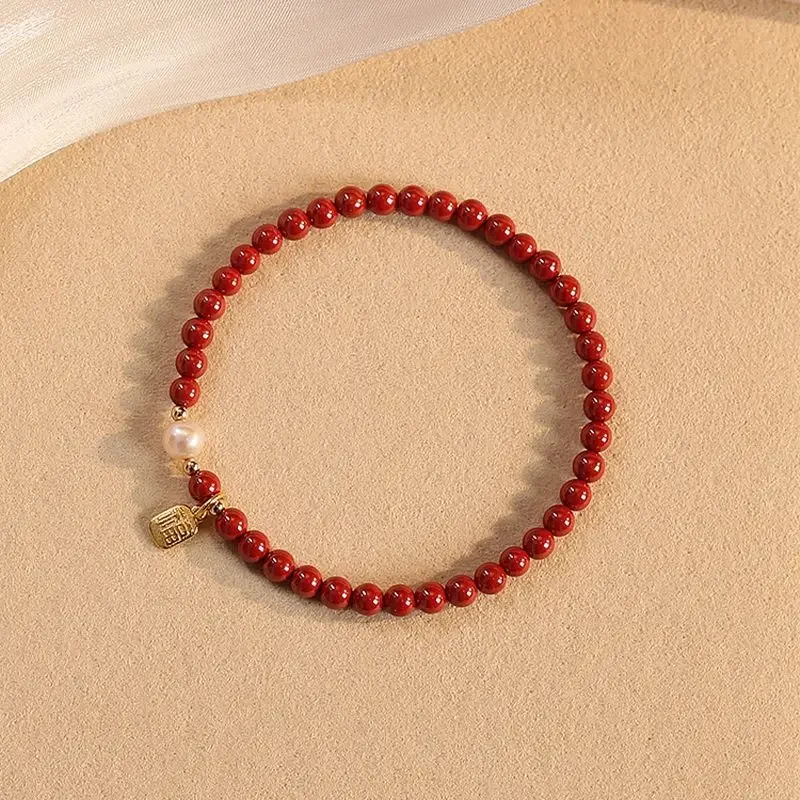 

Natural Pearl Fortune Brand Cinnabar Bracelet Women's Lucky Beads wealth HandString This Life Year Amulet Gift for Girlfriend