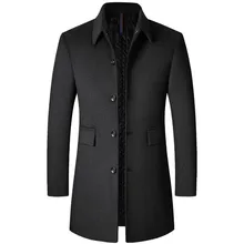

New Men Clothing Woolen Jacket Coats Wool Blends Winter Coat Mid-long Trench Classic Solid Thickening