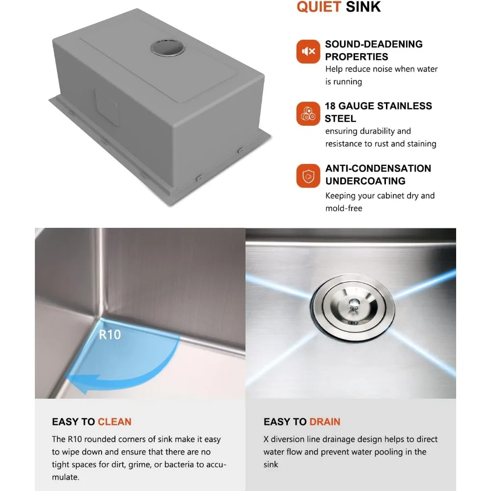 30x22 Inch Kitchen Sink Topmount, Stainless Steel 10" Deep Single Bowl Sink, Workstation Sink Combo