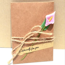 Kraft Paper Thanksgiving Greeting Card with Dried Flower and Envelope (Pink horseshoe)