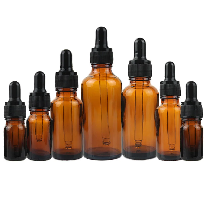 12pcs 10ml 20ml 30ml 50ml 100ml Amber Glass Dropper Bottle Liquid Cosmetic Pipette Bottle Essential oil Amber Glass Spray Bottle 3