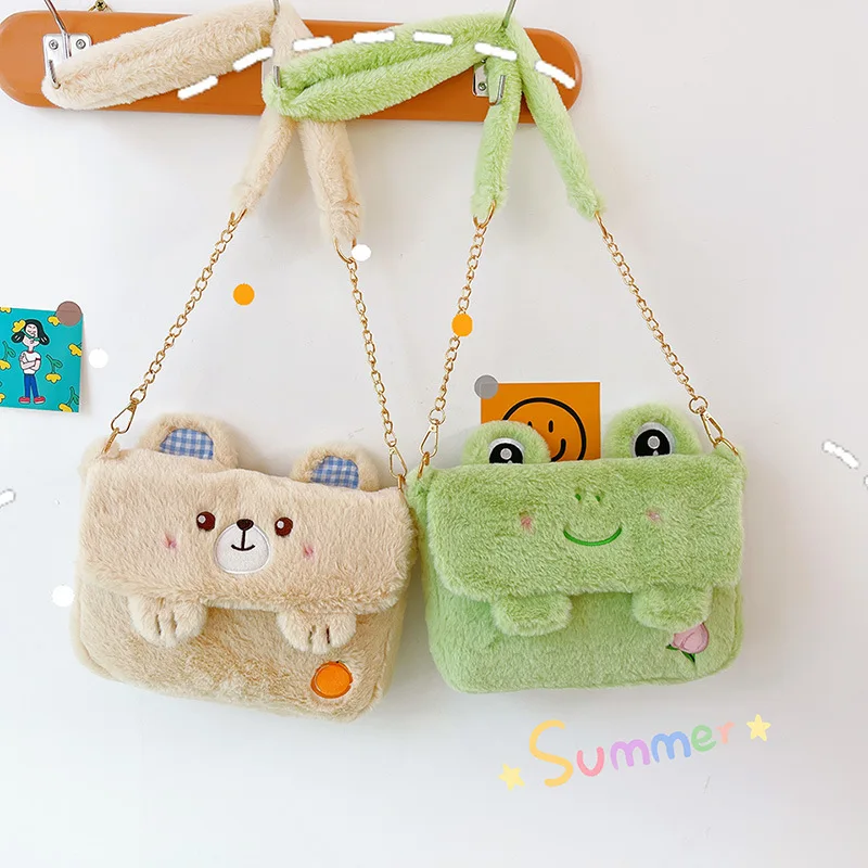 

Women Funny Frog Plush Shoulder Bag 2023 New Personality Cartoon Small Bag Cute Girl Hairy Messenger Bag