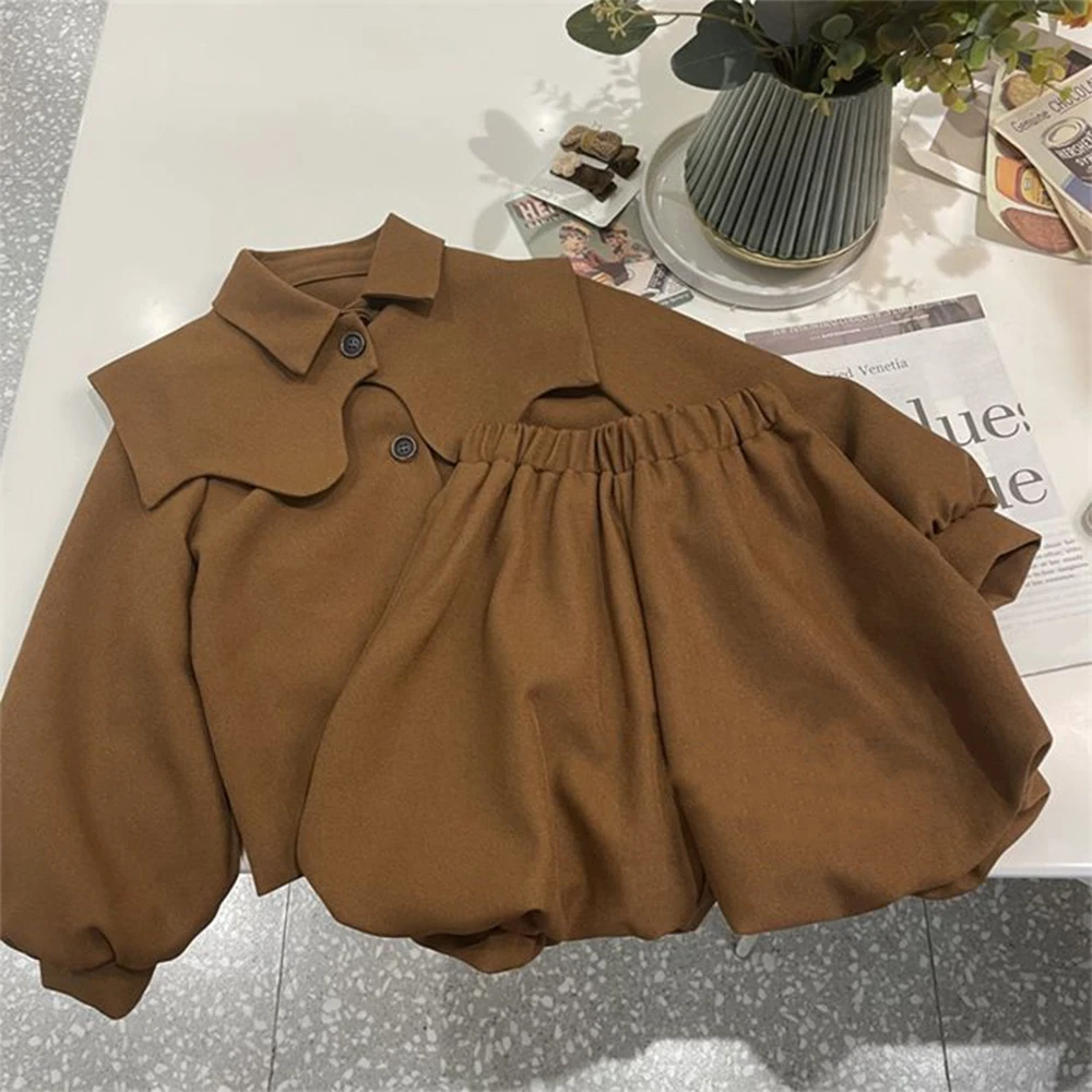 

Menoea 2023 Girls Clothing Sets Girls New Autumn &Winter Long Sleeve Solid Color Sports Top + Lantern Shorts Fashion Suit