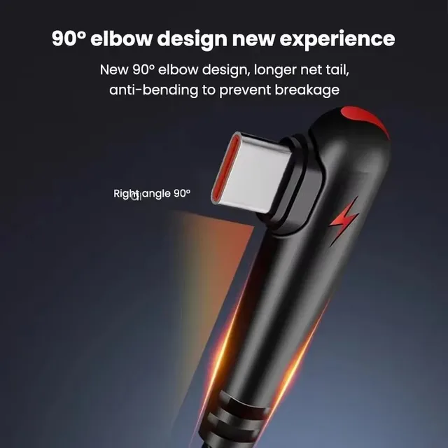 120W USB To Type C Cable 90 Degree Elbow Mobile Phone Fast Charging For Xiaomi Redmi Huawei Mate 40 30 Phone Charging Cord - Image 2