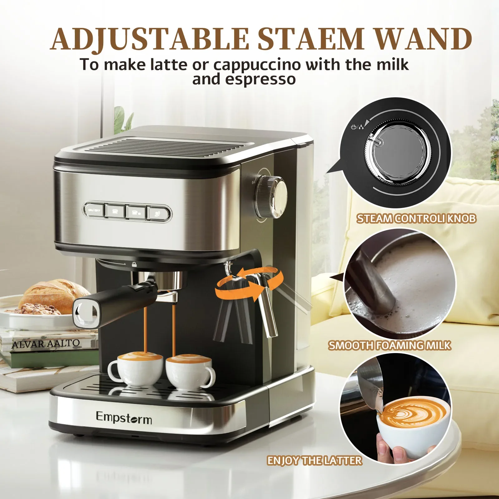 Empstorm Portable Manual Cappuccino Maker Electric 20bar Semi Automatic Espresso Capsule Coffee Machine for Retail and Wholesale 3