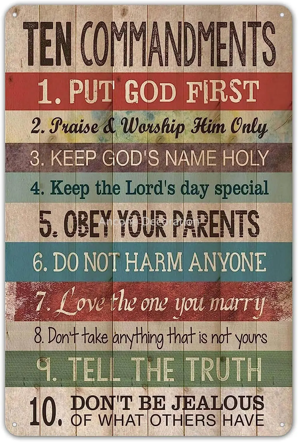 

Funny Sign Ten Commandments Vintage Metal Tin Sign Wall Sign Plaque Poster for Home Bathroom and Cafe Bar Pub, Wall