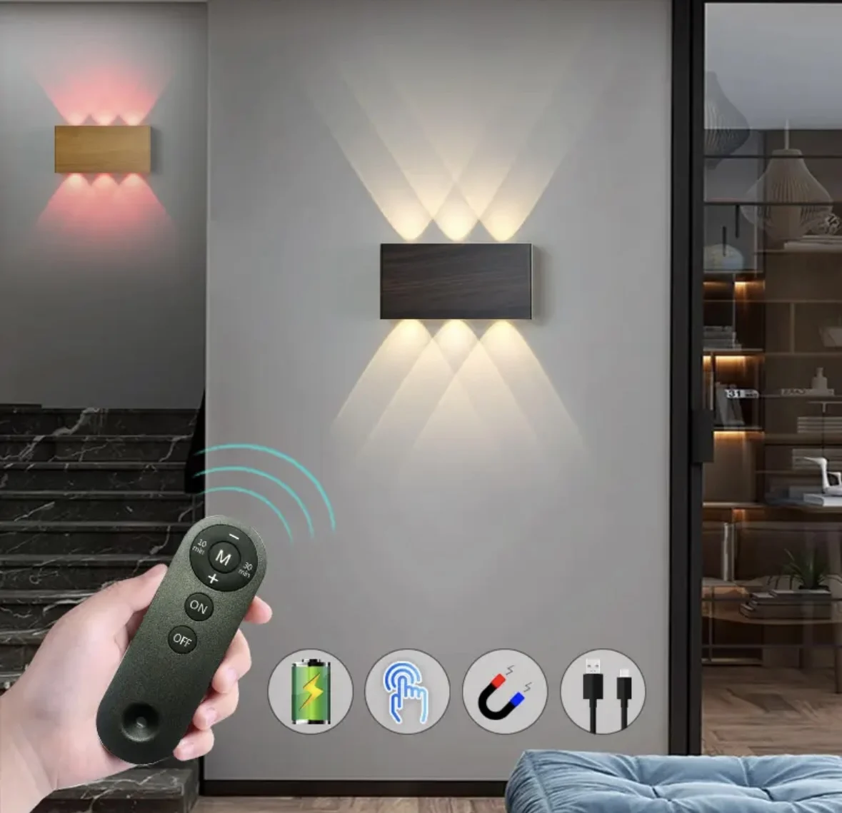 Charging Wall Lamp with Remote Control Colorful Wall lights Home Battery 5200mah Portable Night Light For Bedside StairSide