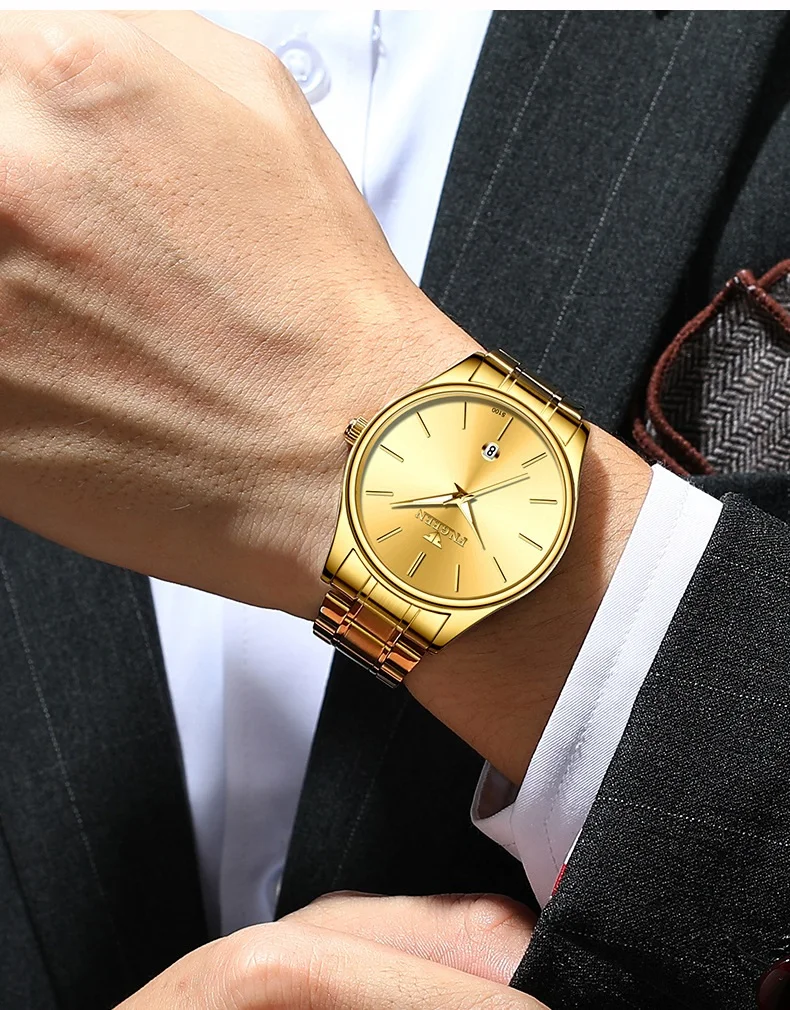 BINBOND stainless steel durable quartz watches for men luxury luminous waterproof precise auto date men's watch casual reloj