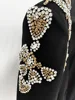 HIGH STREET Newest 2024 Designer Suit Women Beaded Diamonds Stand Collar Single Button Blazer Wide-leg Pants Set 2PCS 6