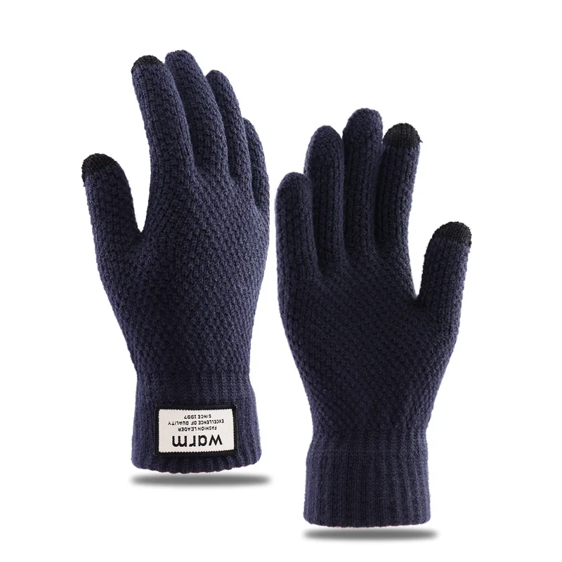 Winter Men Knitted Gloves Touch Screen Thicken Wool Cashmere Solid Business Gloves Autumn Warm Gloves Male Gloves