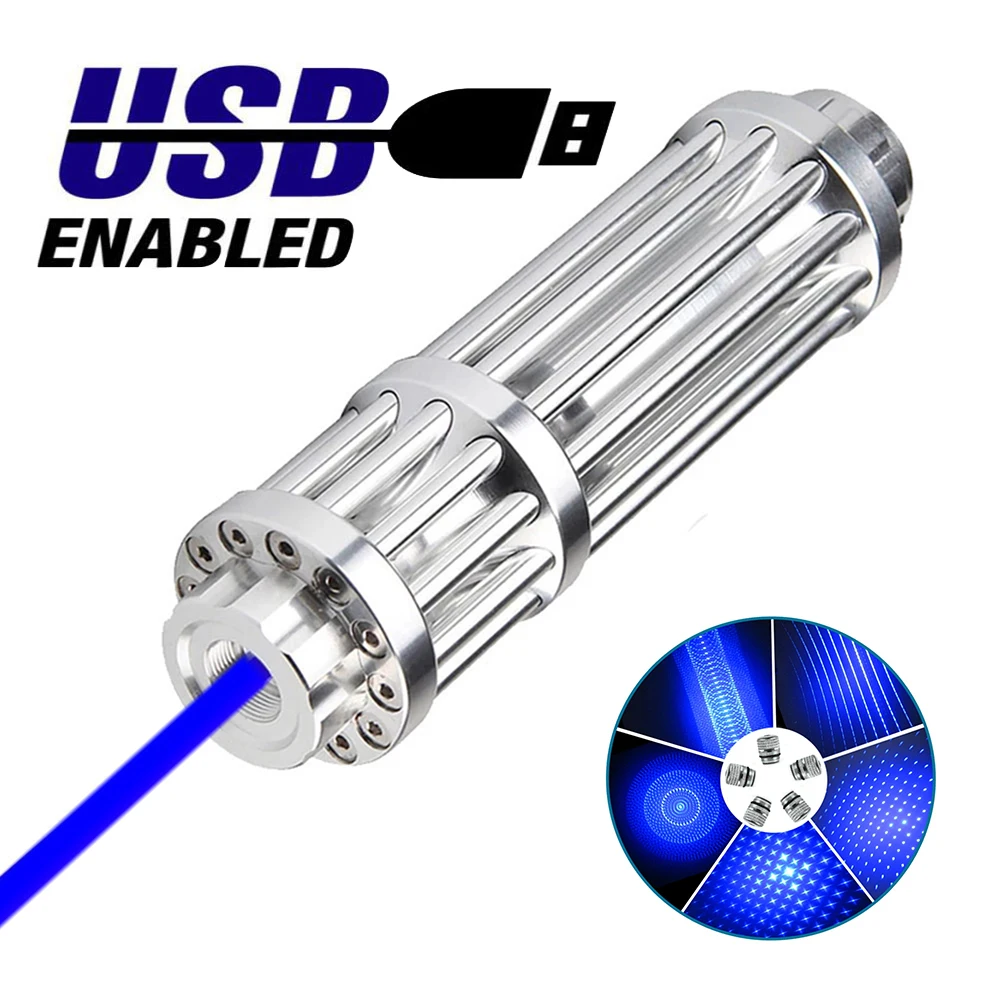 New Outdoor Camping Gadget USB Rechargeable Blue Light Pen Metal Case