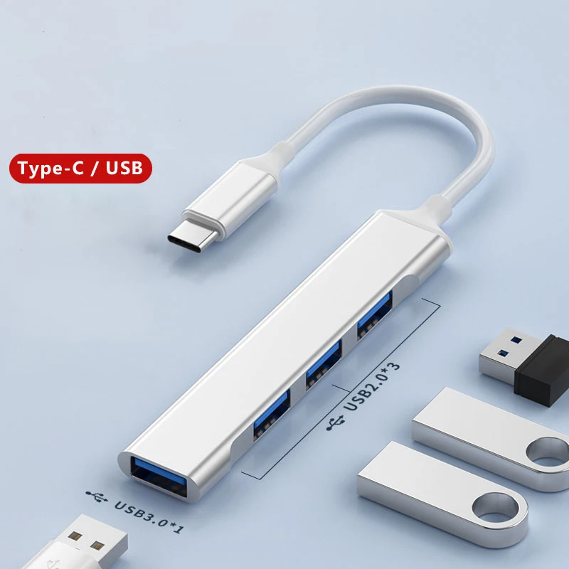 USB-A 3.0/2.0 Hub To Type C 5Gbps High Speed Transfer Data OTG Adapter Cable For Mobile Phone MacBook Pc Laptop Splitter 4 Ports