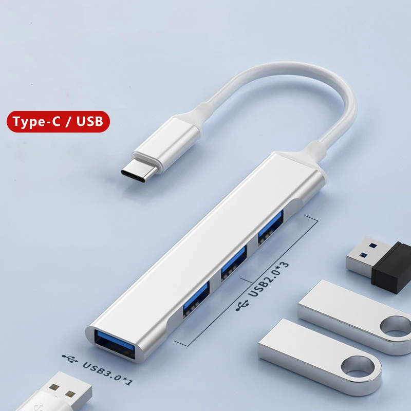 High-Speed USB-A to Type-C 4-Port Hub Adapter with 5Gbps Data Transfer