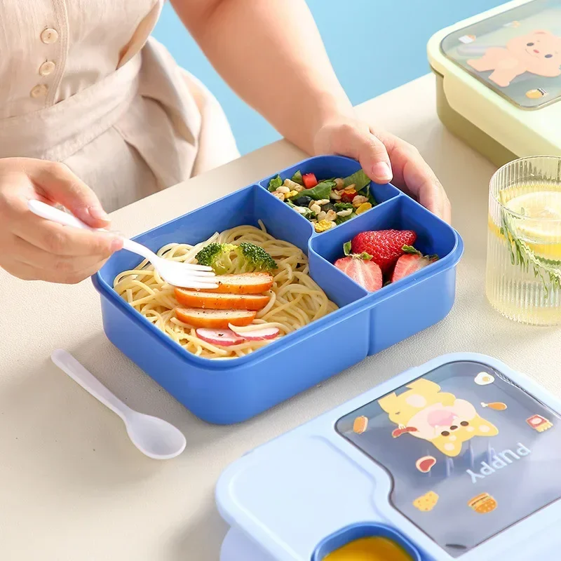 Bento Lunch Box For Kids Girls Cartoon Students Kawaii Cute Heated 3 Grid Sandwich Snack Food Box Special Canteen Food Storage - 2
