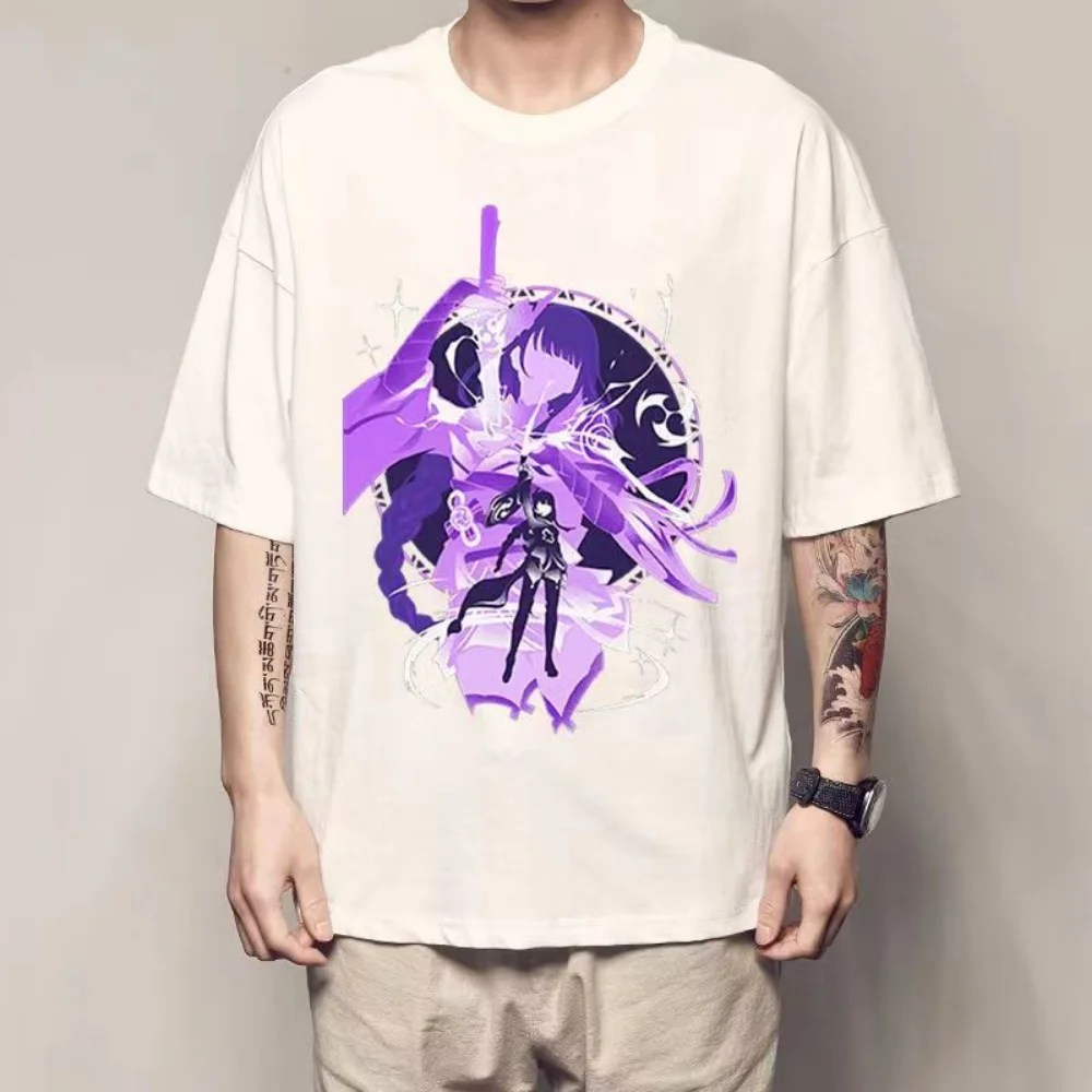 

Raiden Shogun Anime T-shirt Genshin Impact Manga Graphic Oversized Men Cotton Short Sleeve Tee Women Top Summer Couple Clothing