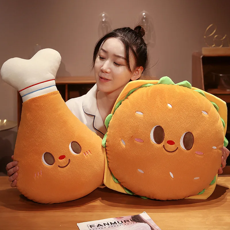 Fried Chicken Burger Plush Toy Super Soft Filled Plush Pillow Delicious Food Toys For Kids Christmas Halloween Holiday Gifts plush toys