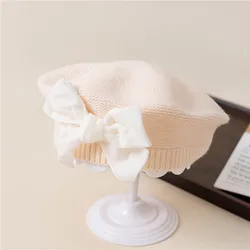 Cozy Autumn Winter Knitted Bowknot Beret Beanie - 2-10Years (Beige)