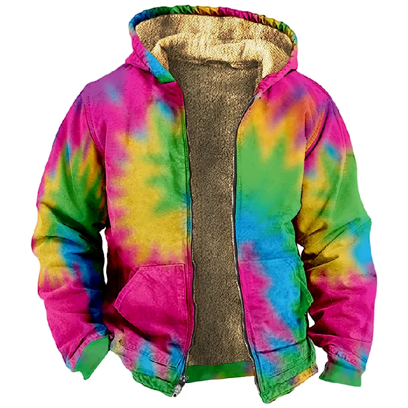 New Tie Dyed Cotton Coat Hooded Sweater Casual Print Long Sleeve Zipper Sweater Thick Cotton Coat Winter Style