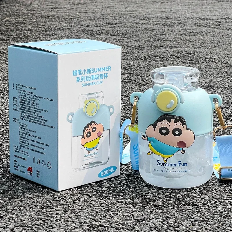 

500 мл Crayon Shin Chan милые, Мультяшные, прозрачные стеклянный кавайный стакан для воды, украшающий внешний портативный соломенный чайник, праздничные подарки