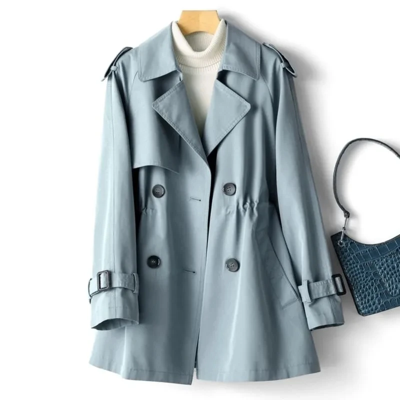 

Korean Slim Trench Coats For Womens 2023 Spring Autumn Casual Wild Windbreakers Female Double breasted Outwear Solid Loose Coats