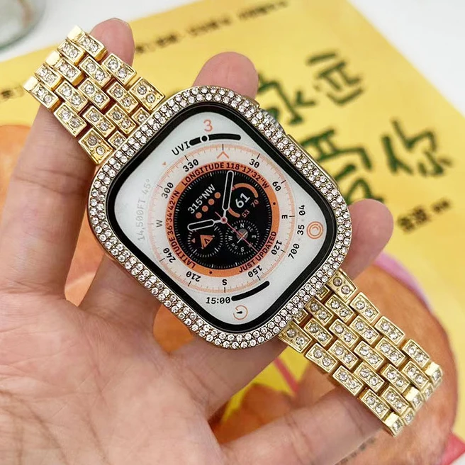 

Ladies Diamond Strap For Apple Watchband Ultra 2 49mm 41mm 45mm for iwatch series 9 8 7 6 SE 40mm Stainless Steel Metal Bracelet