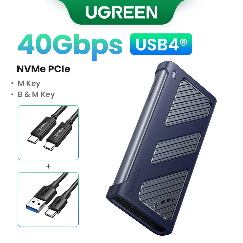 מארז SSD NVMe של UGREEN במהירות 40Gbps עם מתאם M.2 ל-USB4.0 עבור M.2 NVME PCIE, מארז קירור מובנה מאלומיניום