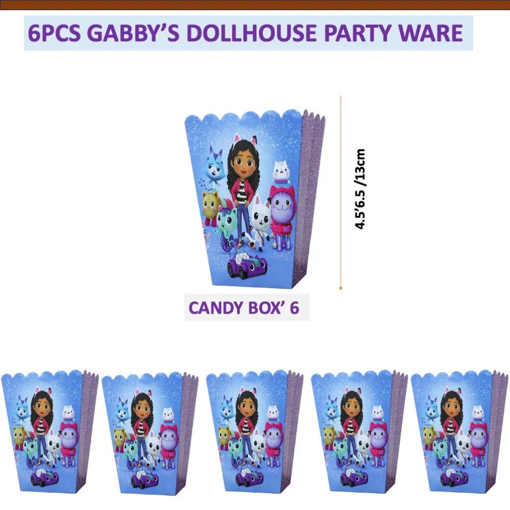 

Gabby's Doll House Party Set 6pcs Popcorn Box For Anniversary Wedding Anniversary Childrens day College School Home Dinner Event