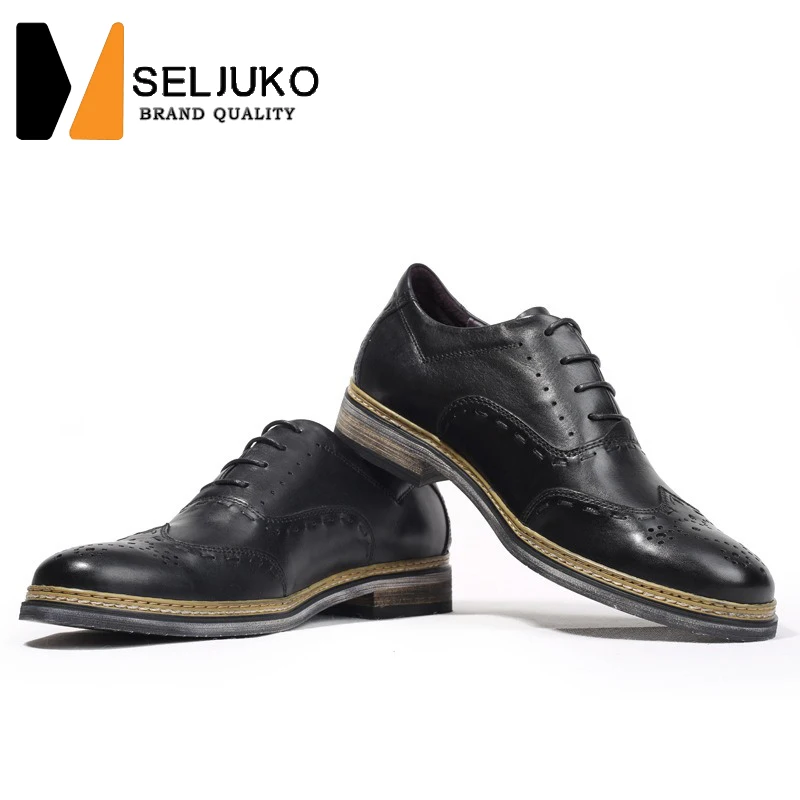 Europe And the United States Goodyear Craft Men's Leather Shoes Brock Oxfords Carved Handmade Leather Shoes Business Formal Shoe