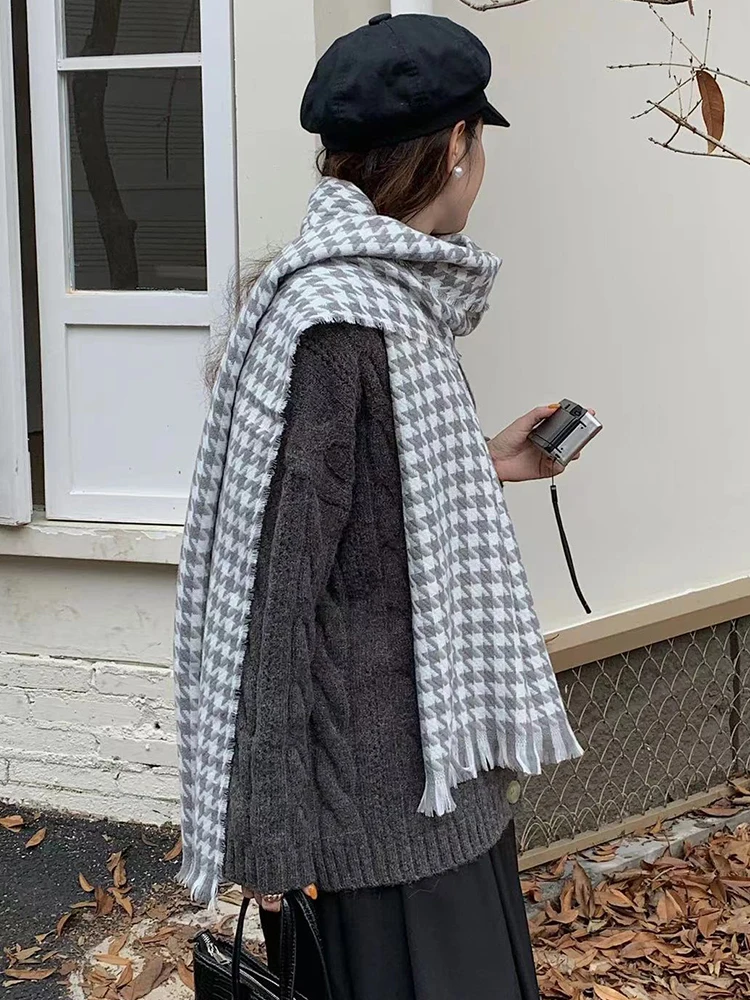 Imitation Cashmere Women Scarf Winter Vintage Houndstooth Scarve Pashmina Mujer Female Foulard Bufanda Wrap Shawls Echarpe Hiver 5