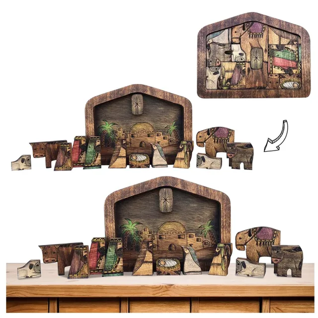 creative Wooden Jesus Puzzles Nativity decoration with Unique Wood Burned Design Home Decoration Accessories For Adult Figurine 2