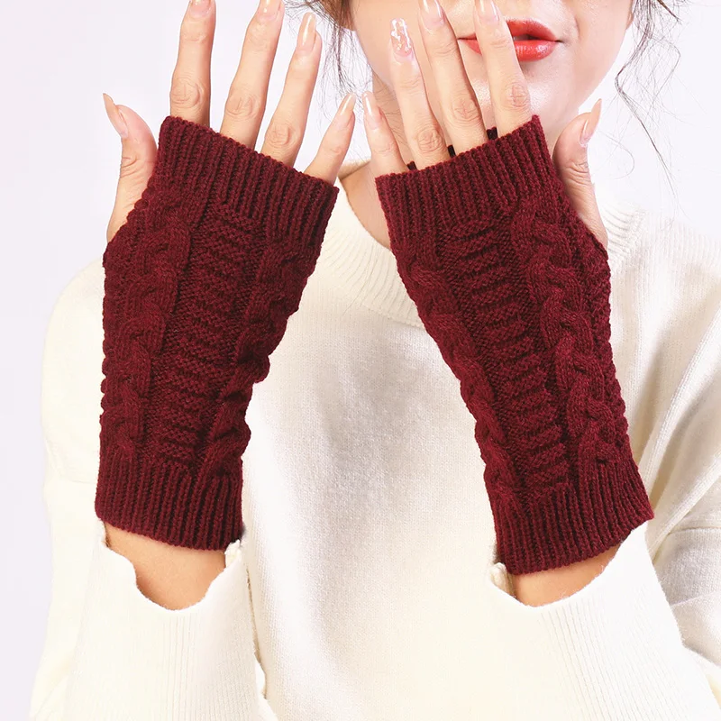 

Fashion Women Hand Warmer Winter Gloves Arm Crochet Knitting Faux Wool Mitten Warm Fingerless Glove Twist Pattern Women Gloves