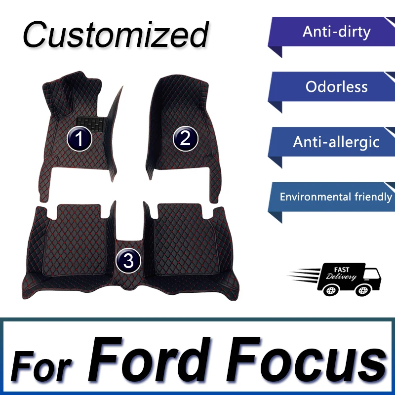 

Кожаный Автомобильный напольный коврик на заказ для Ford Focus 2006, 2007, 2008, 2009, 2010, детали интерьера, автомобильный коврик, коврики, накладки для ног, аксессуары