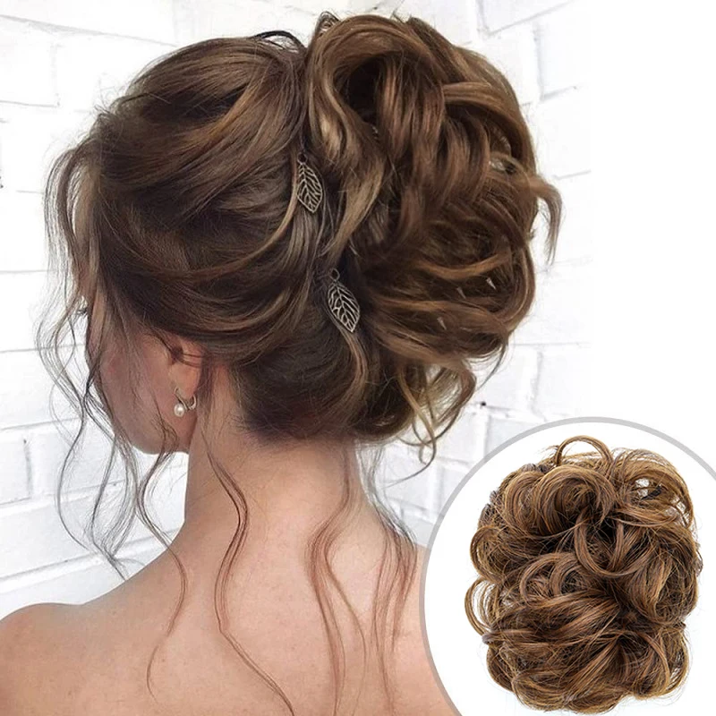 messy bun hairpieces Synthetic messy hair bun chignon updo claw clip extension short curly wavy for women