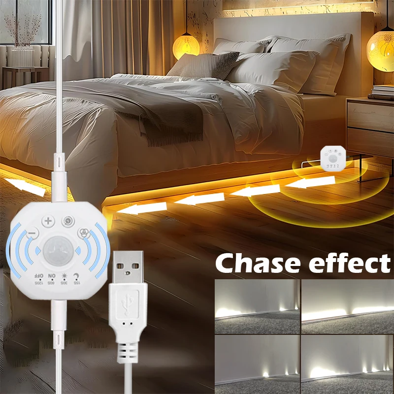 Striscia luminosa al neon con sensore di movimento per scale e effetto inseguimento, luce per armadio attivata dal movimento tramite USB, striscia LED al neon da 5 V per la camera da letto di casa_voghion.com