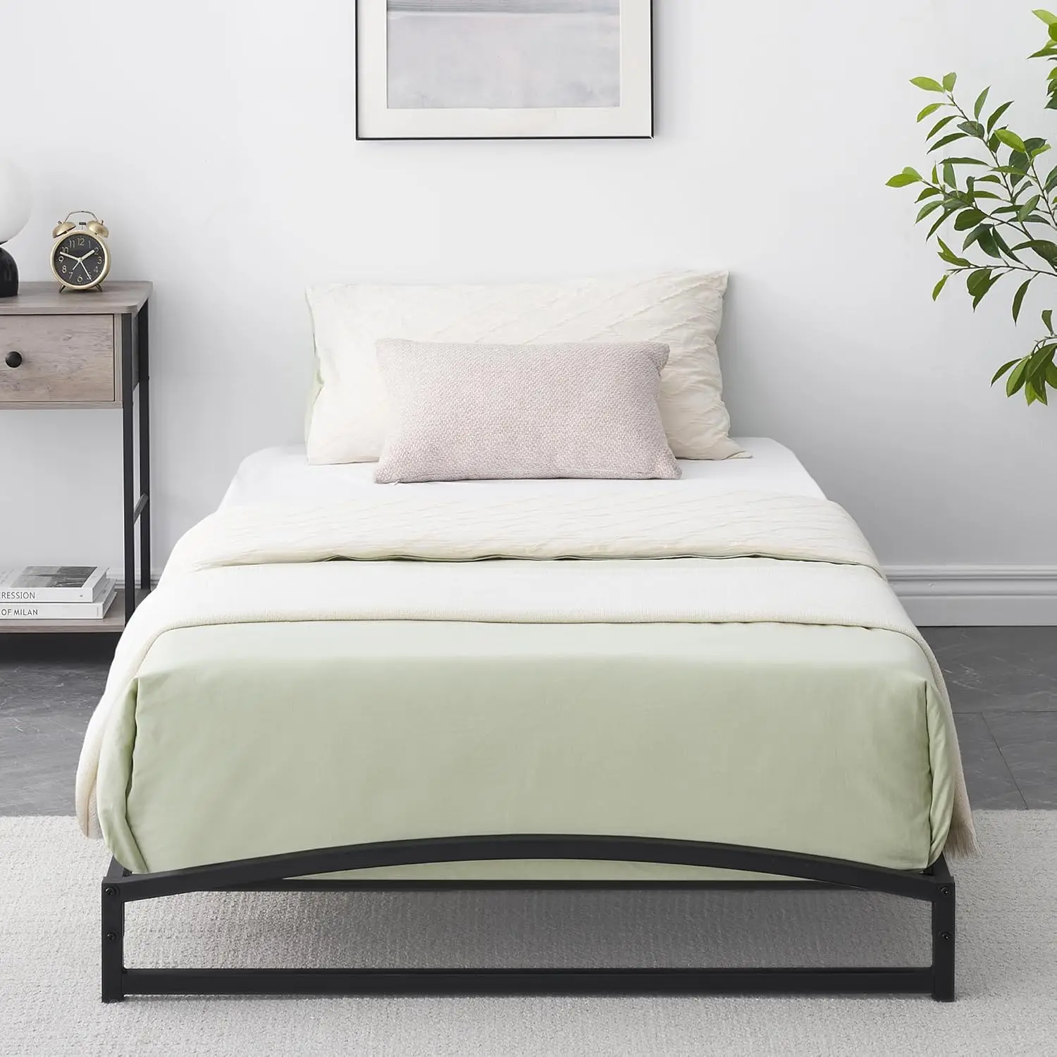 6 Inches High Metal Platform Queen Size Bed Frame, Mattress Foundation, Metal Slat Support, No Box Spring Needed 4