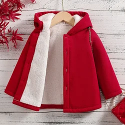 Girls' Cozy Hooded Fleece Cardigan - Autumn & Winter Warmth - 4Y (Red)