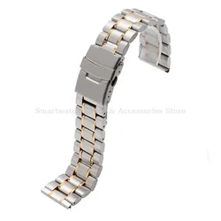 Elegant Stainless Steel Curved End Watch Bracelet with Metal Folding Buckle - 22mm (Silver Gold)