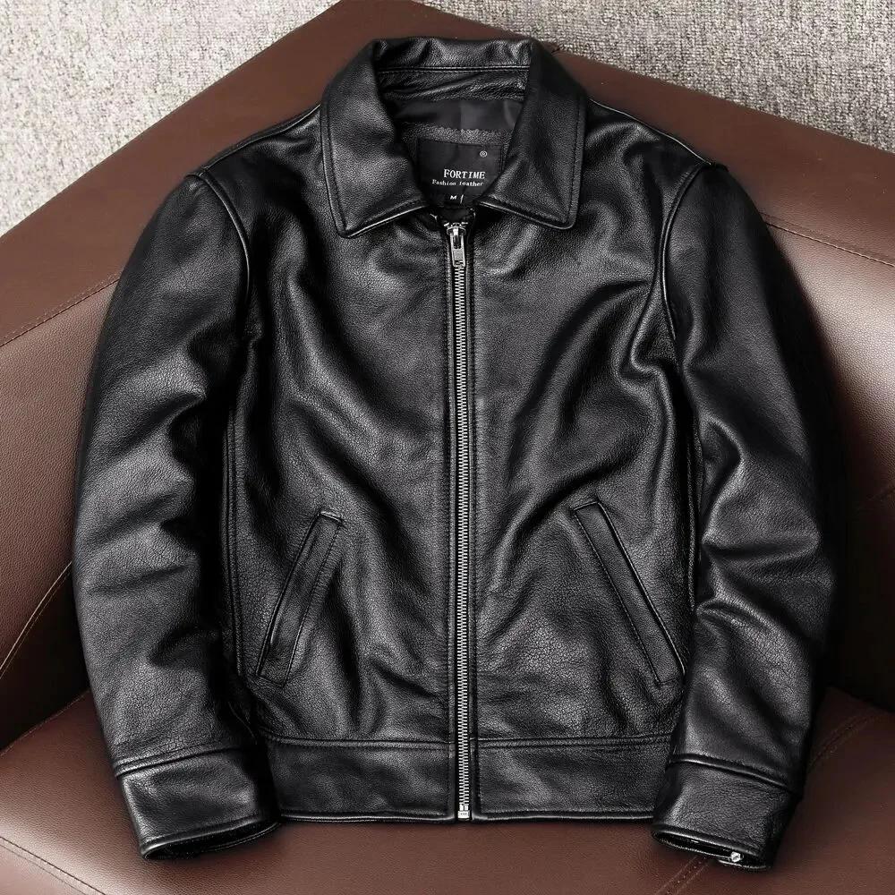 Free Shipping New Black Cowhide Jacket Men Genuine Leather Coat Dad's Spring and Autumn Clothes Size S-5XL