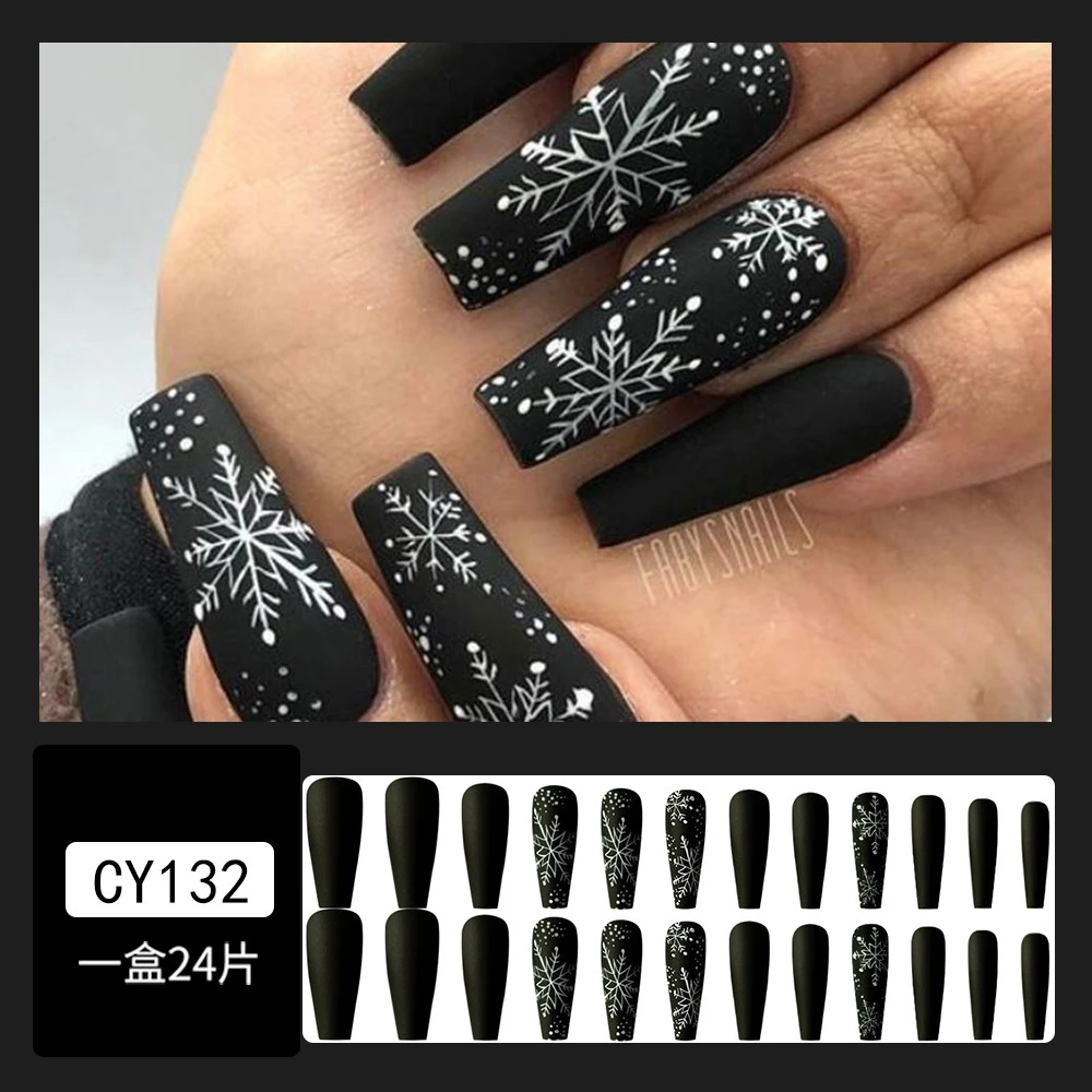 Uñas rojas y negras, Uñas postizas acrílicas, para pegar en Navidad, rojas  y verdes| | - AliExpress